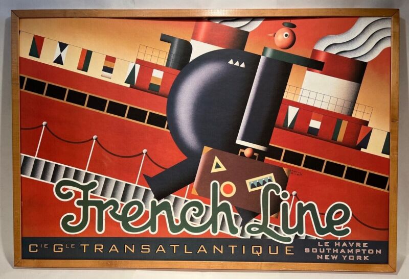 Original SS Norway Stateroom Poster in Original Frame- Terry Allen "Suitcase"