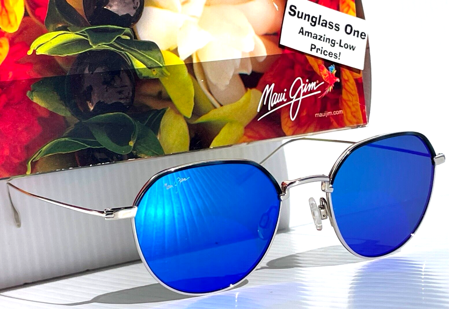 Pre-owned Maui Jim Island Eyes Matte Silver Polarized Blue Lens Sunglass B859-17