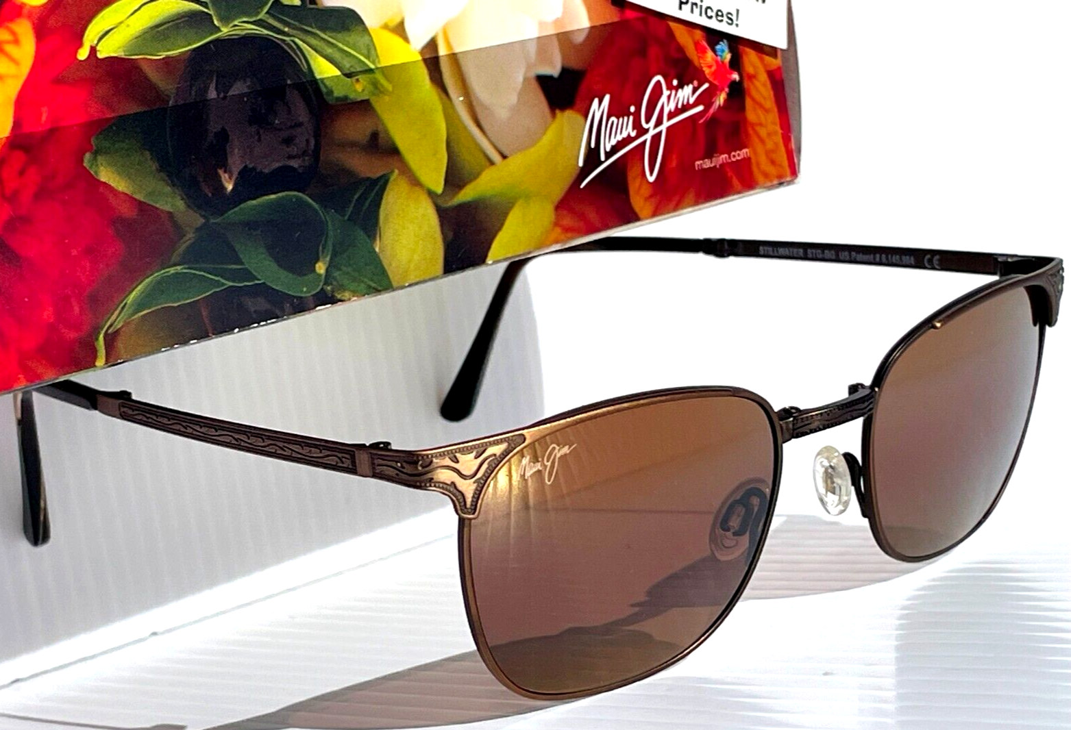 Pre-owned Maui Jim Stillwater Gold Engraved Polarized Bronze Folding Sunglass H706-16c In Brown