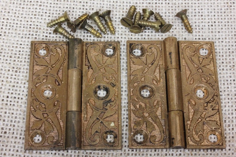 2 Alte Verziert Scharniere Tur 1880 Vintage Innen Verschluss