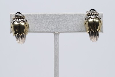 LAGOS Arcadian Two-Tone 18k Gold And Silver Tulip Huggie Onyx Gemstone Earrings!
