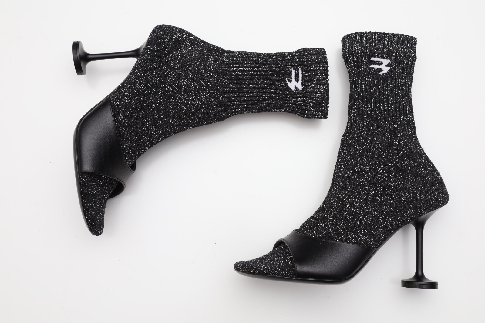 $1190 Balenciaga Black Silver Glitter 3B Sock 90mm Pumps