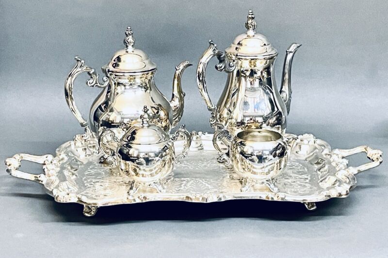 Fabulous Antiques Set of 4 Victorians FB Rogers Tea Set  on Leonard Silver Plate