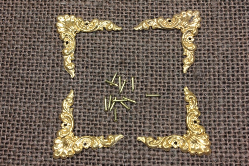 4 old decorative Brass Corners Picture Frame Clock 1 1/4” Appliques ADORNMENTS