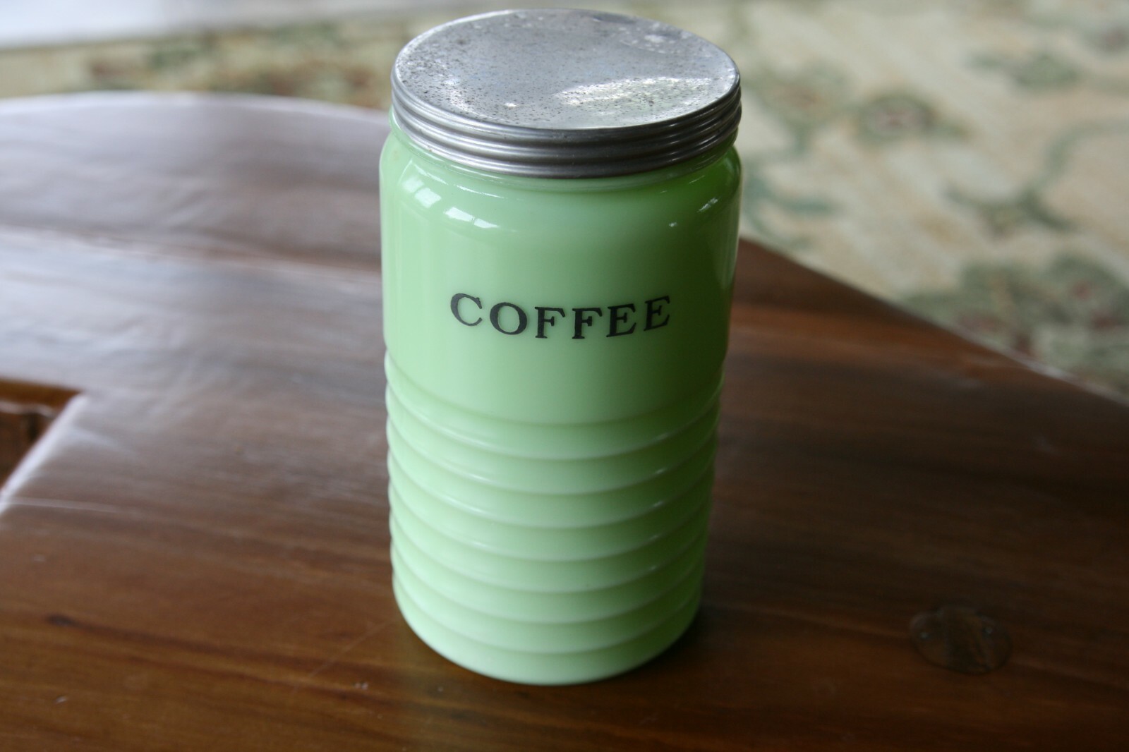 Antique Large Green Jadeite Coffee Canister Jar Beehive