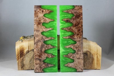 BURL LIME GREEN COMPOSITE KNIFE HANDLE MATERIAL BLANK SCALES (168)