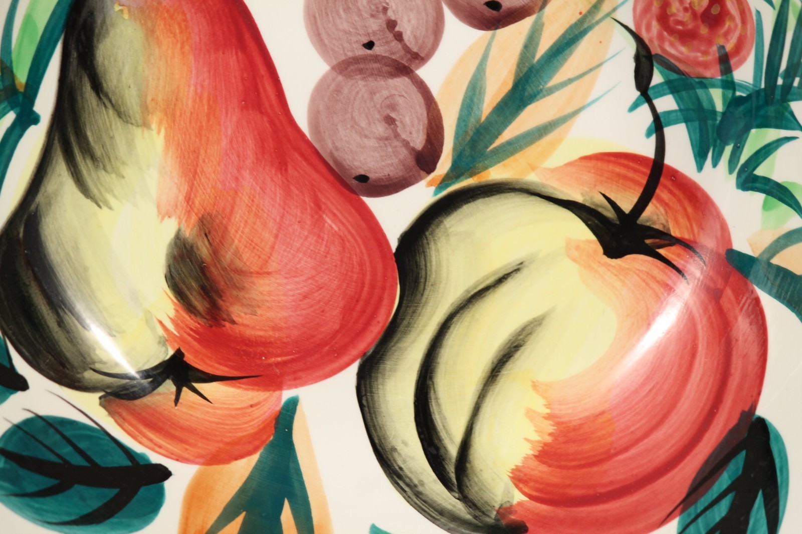 Vintage Large Fruit/Salad Bowl and 5 Matching Plates Hand Painted Mid Century