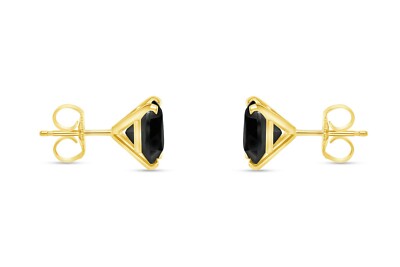 Pre-owned Shine Brite With A Diamond 2.75 Ct Princess Black Earrings Studs Solid 14k Yellow Gold Push Back Martini In White/colorless