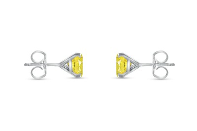 Pre-owned Shine Brite With A Diamond 2.5 Ct Princess Cut Canary Earrings Studs Solid 14k White Gold Push Back Martini