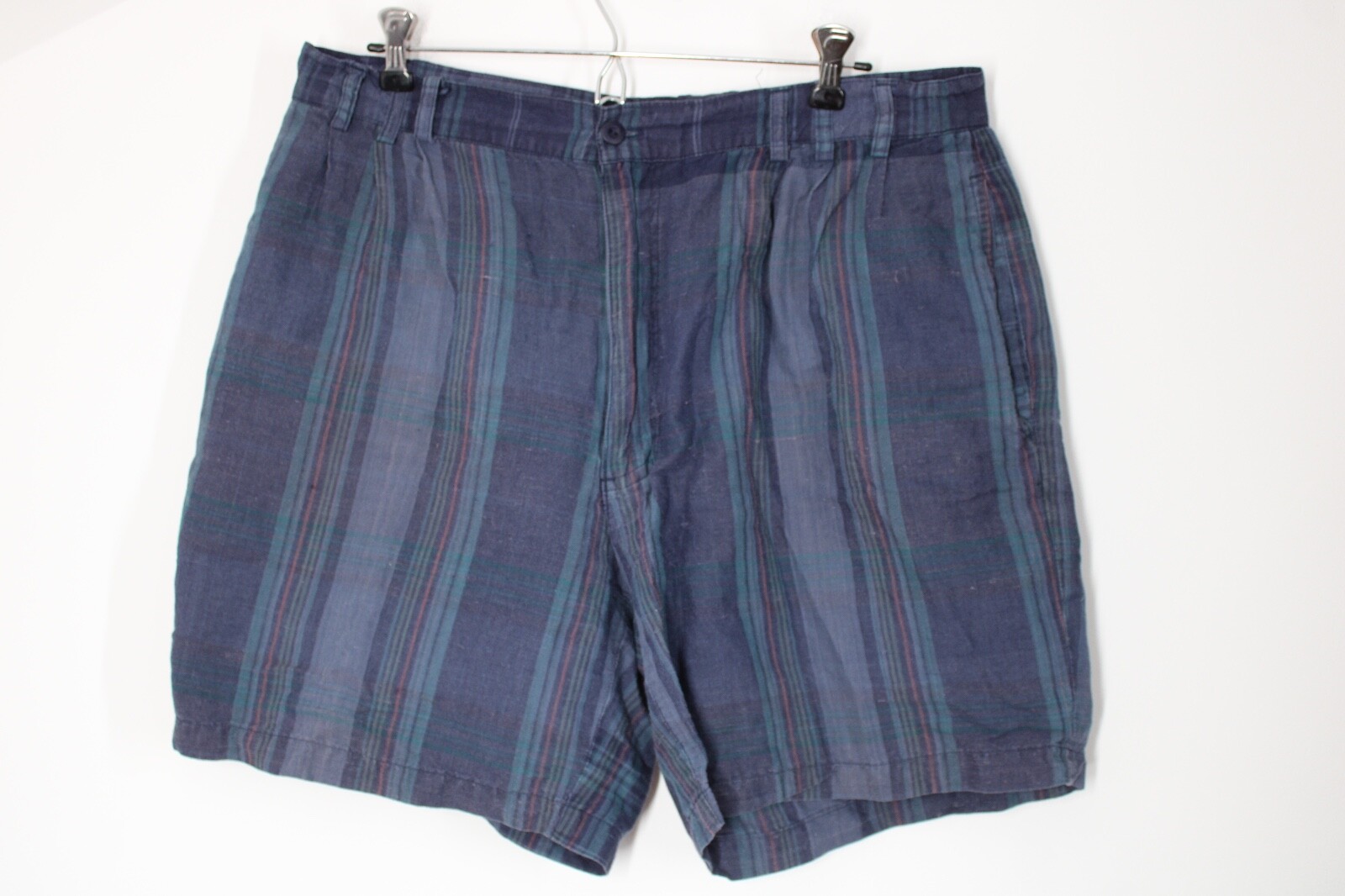 Vtg Bugle Boy Vincente Nesi 36 Blue Check Plaid Ramie Cotton