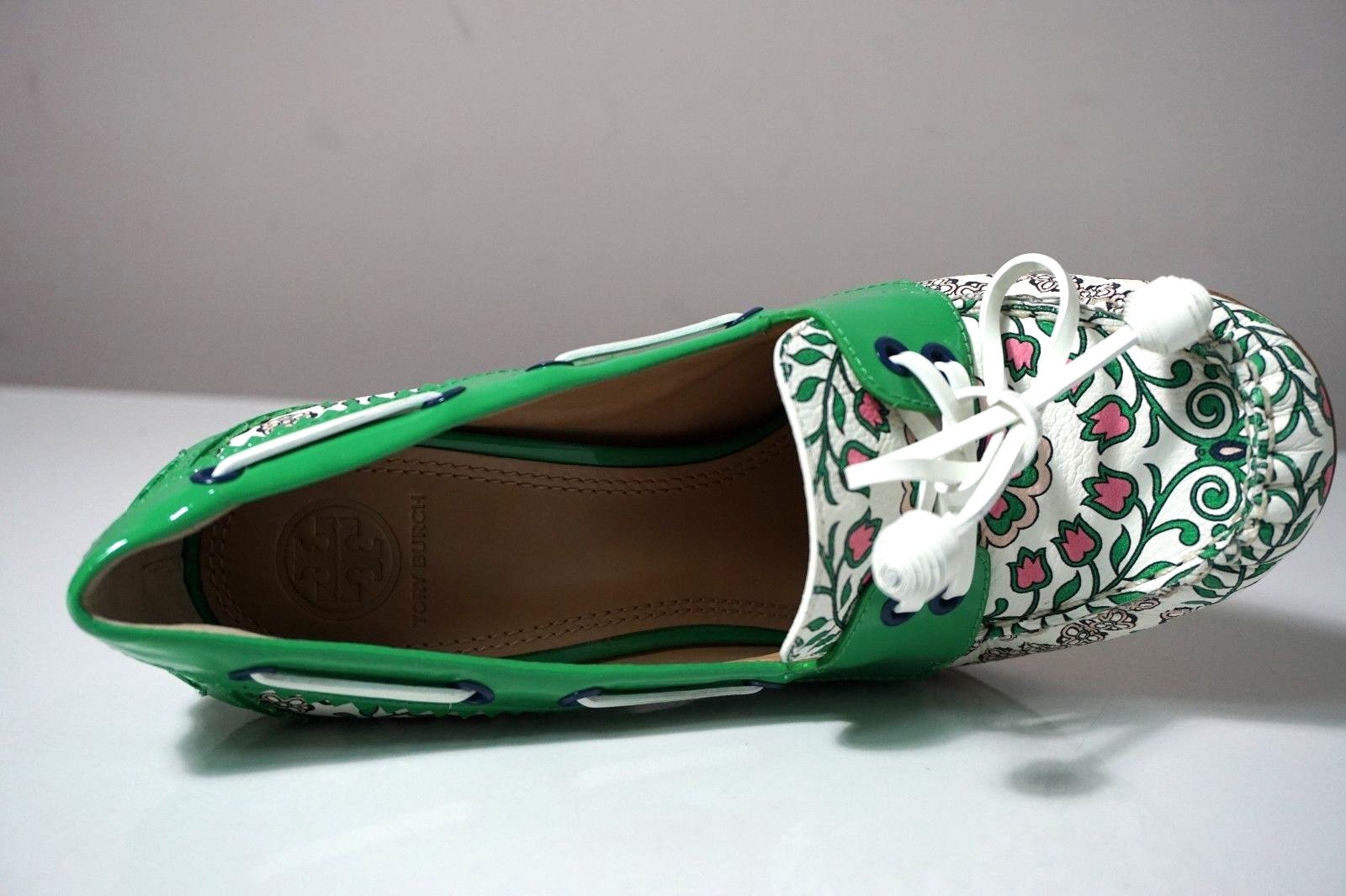 Pre-owned Tory Burch Garden Party Fisher 110mm Loafer Pump Size 7.5 In Green