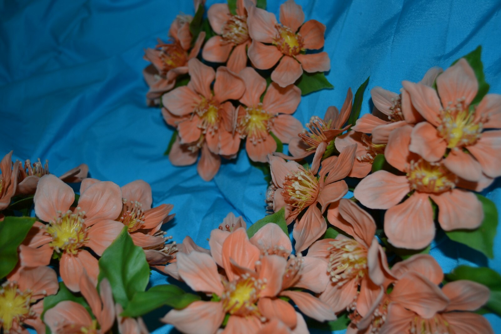 Lot of 4 apricot colored artificial flowers home decor candle holder