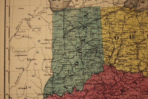 Antique Burgess Map 1853 Tennessee TN Kentucky KY Indiana IN and Ohio OH