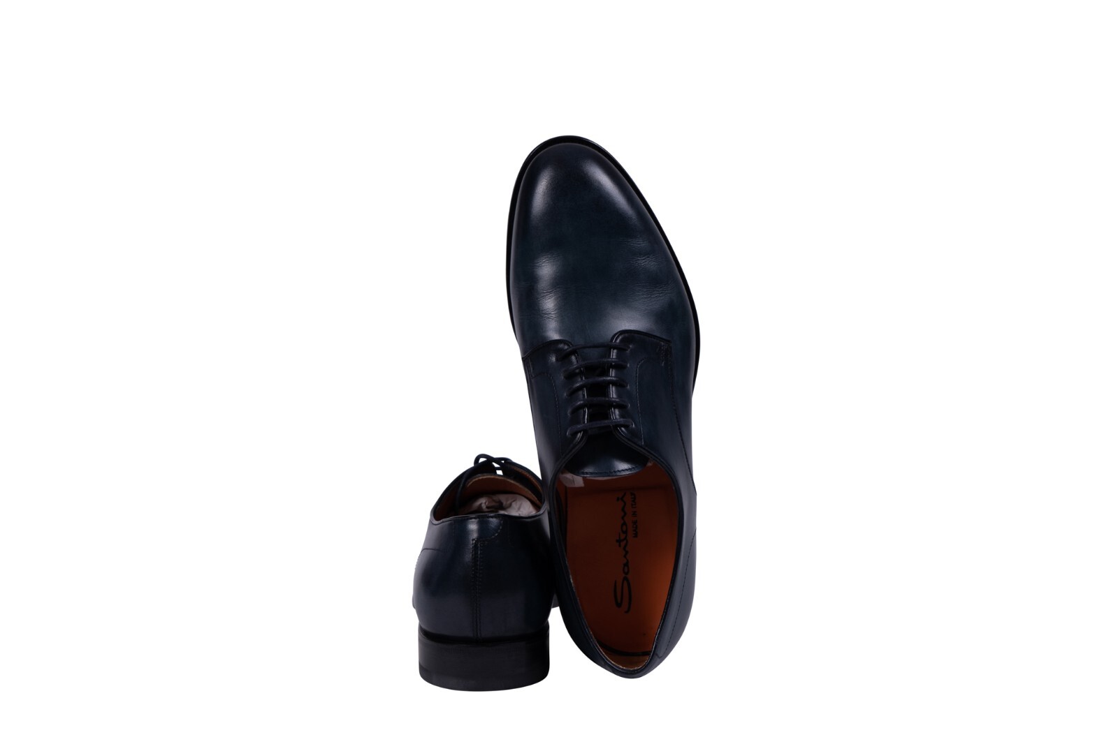 Pre-owned Santoni 690$  "fatte A Mano In Italia" Derby Business Shoes Blue Antiqued Leather