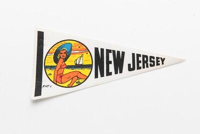Vintage White New Jersey Bathing Beauty Souvenir Felt Mini Pennant 8''