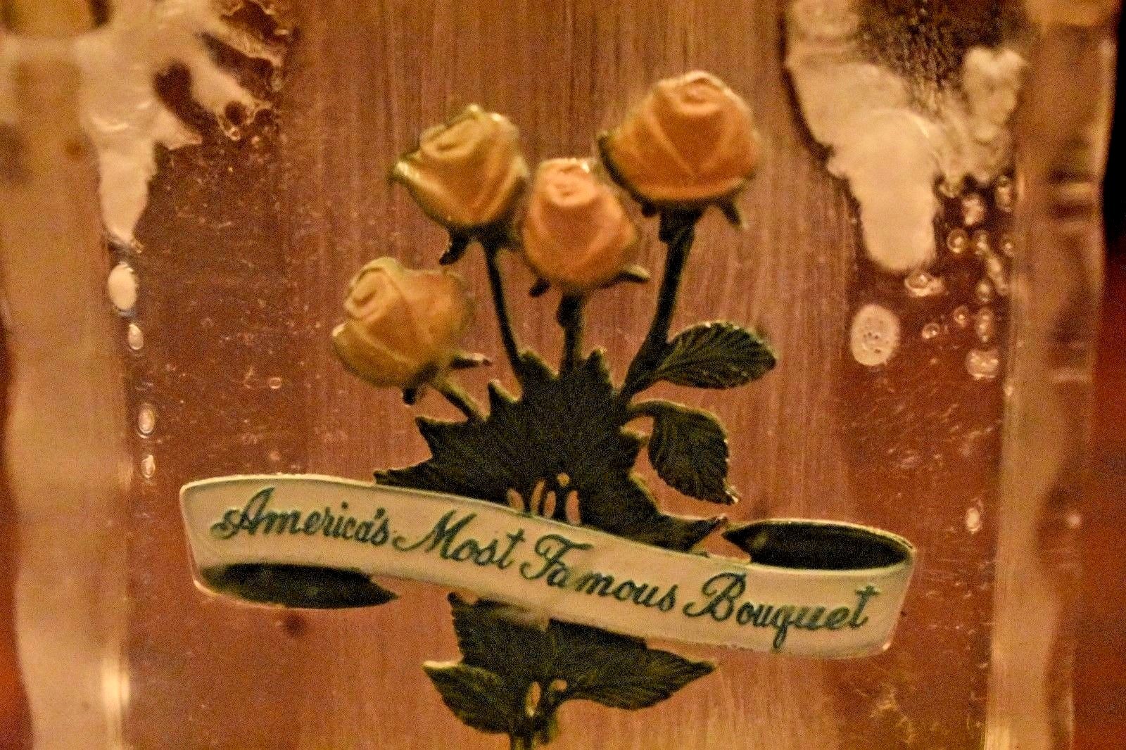 America's Most Famous Bouquet Paperweight Frankfort Distillers acrylic 2.5 in.