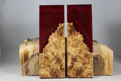 BURL RED COMPOSITE KNIFE HANDLE MATERIAL BLANK SCALES (161)