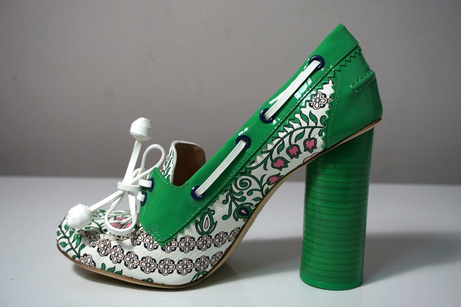 Pre-owned Tory Burch Garden Party Fisher 110mm Loafer Pump Size 7.5 In Green