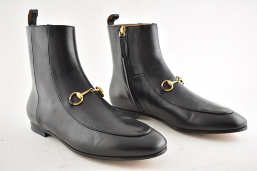 Pre-owned Gucci Jordaan Black Leather Horsebit Short Chelsea Ankle Bootie Boot 35
