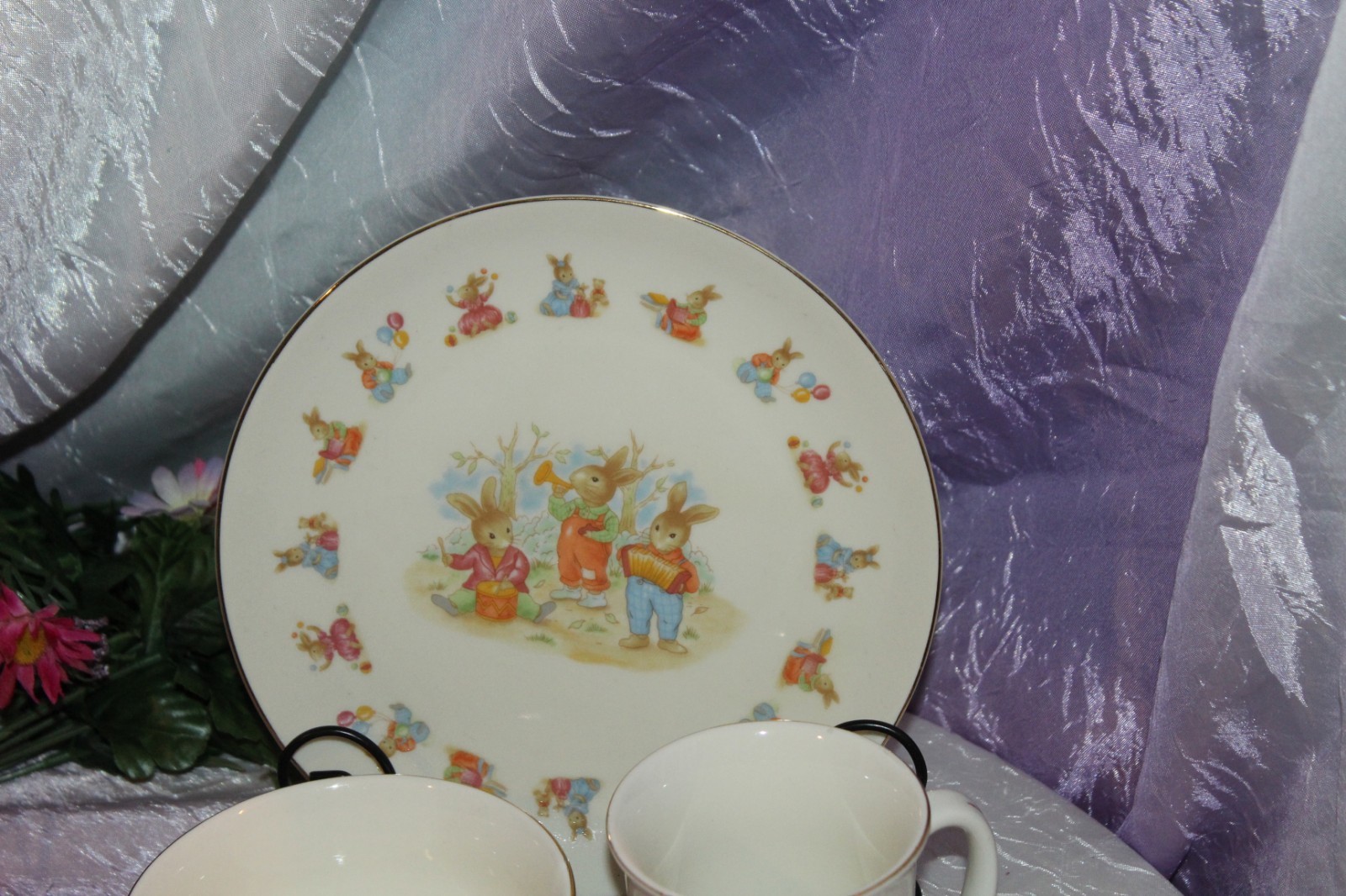 Mount Clemens Pottery Japan Rabbits Balloons Toys Baby Childs Plate Bowl Cup Set