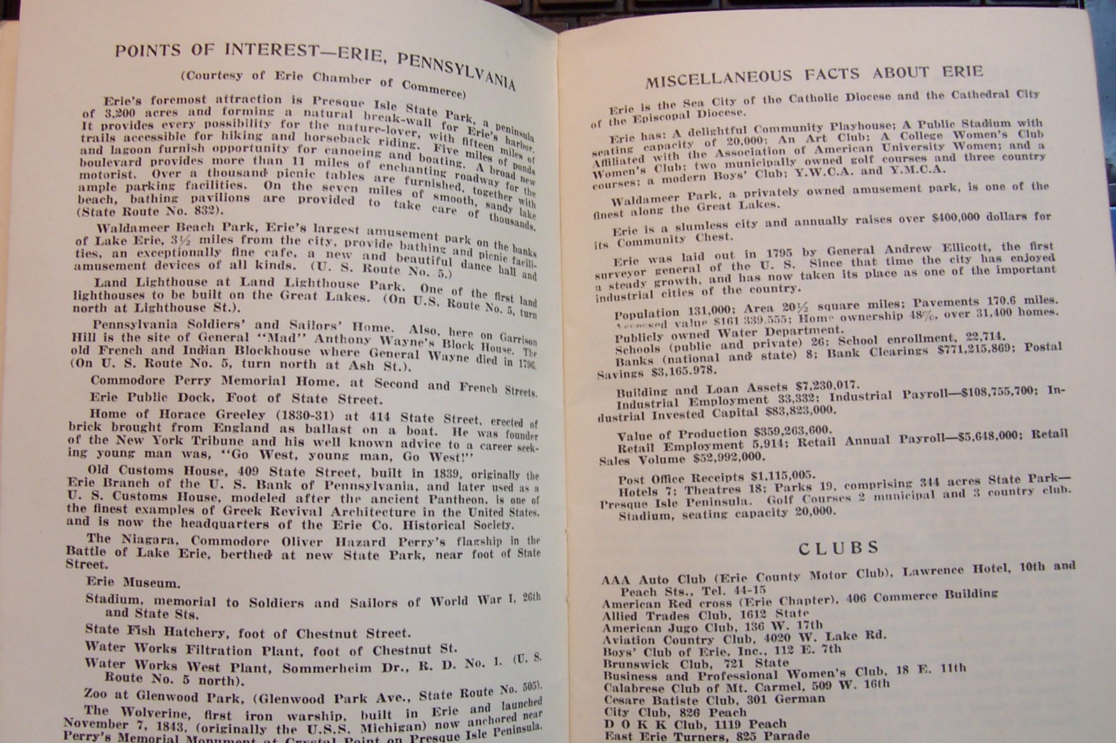 1949 ERIE, PA. STREET GUIDE / MAP