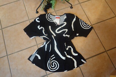 MAGNA Tunika Shirt 40 42 NEU schwarz weiß Grafik Stretch LAGENLOOK