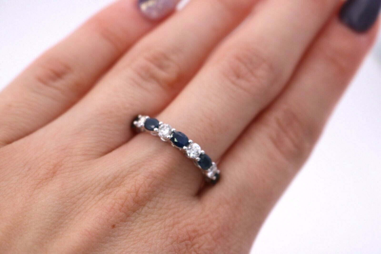 Pre-owned Handmade 14k White Gold 1.50 Ct Diamond & Sapphire Ladies Band, S14180