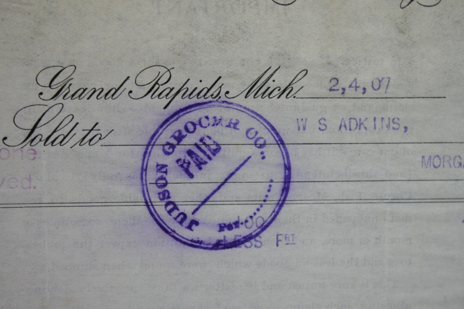 Vtg Grand Rapids Michigan 1907 Invoice Paper Bill Judson Grocer Co Stamped Typed