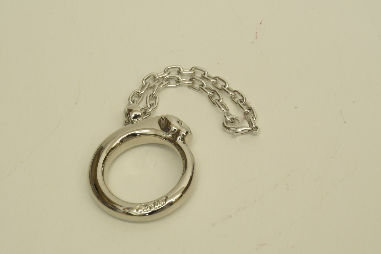 Authentic Cartier Panther Logo Silver Keychain Signature Cat
