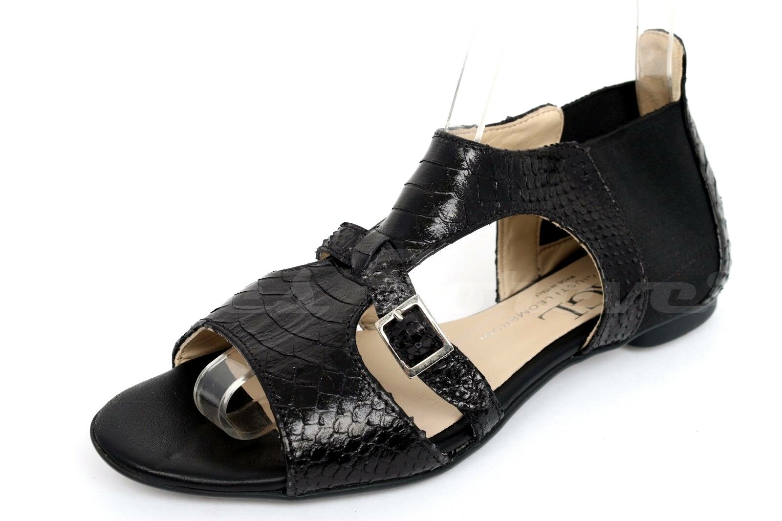 Womens AGL Black Leather Ankle Strap Flat Heels Casual Sandals Size 39 New