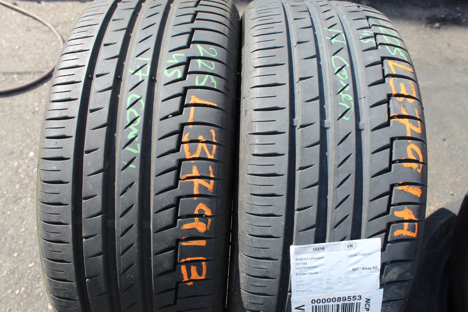 225 45 17 Continental, Premium Contact 6, 91Y, x2 A Pair 6.9mm (F1_tyres) L3791