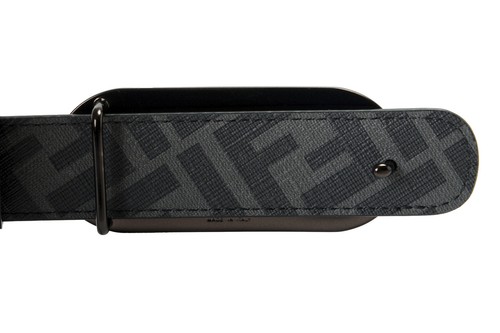 Pre-owned Fendi Men's Leather Reversible  O'lock Stud Fastening Logo Print Belt In Black / Gray