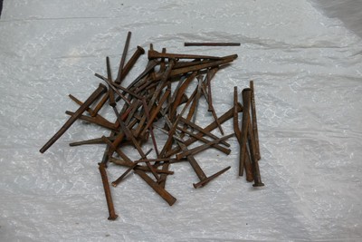 antique primitive 59 Assorted 19th c square head nails most NOS 2 to 4 inches