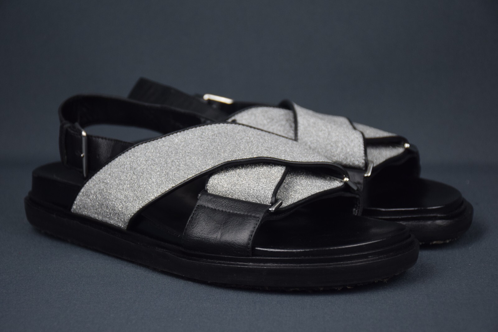 Marni Leather Fussbett Sandals Glitter Silver Womens Black Marni Leather Fussbett Sandals Glitter Silver Womens Black