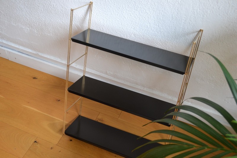 1960 Etagere String Self Mofp Era Tomado Tout Metal Dore Et Laque Noir