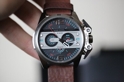 Diesel Watch Model DZ4387 Stainless Steel Leather Strap Water Resistant 5 Bar