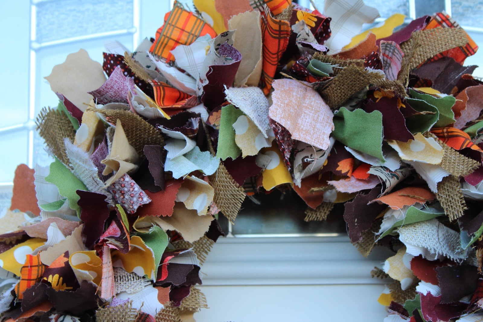 Brown Orange Burlap Gold  2 layer shabby chic primitive country rag wreath