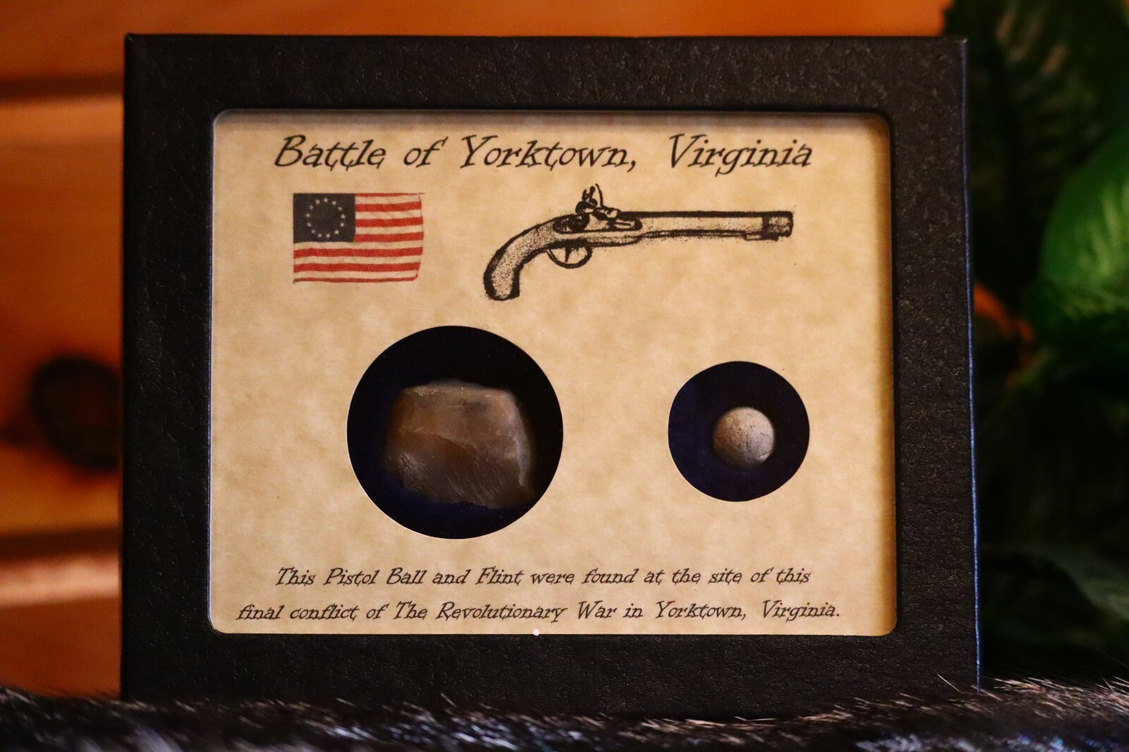 Authentic Revolutionary War Era Pistol Ball & Flint with Display Case and COA