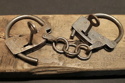 Antique Vintage Style Wrought Iron Handmade Handcuffs Shackles 