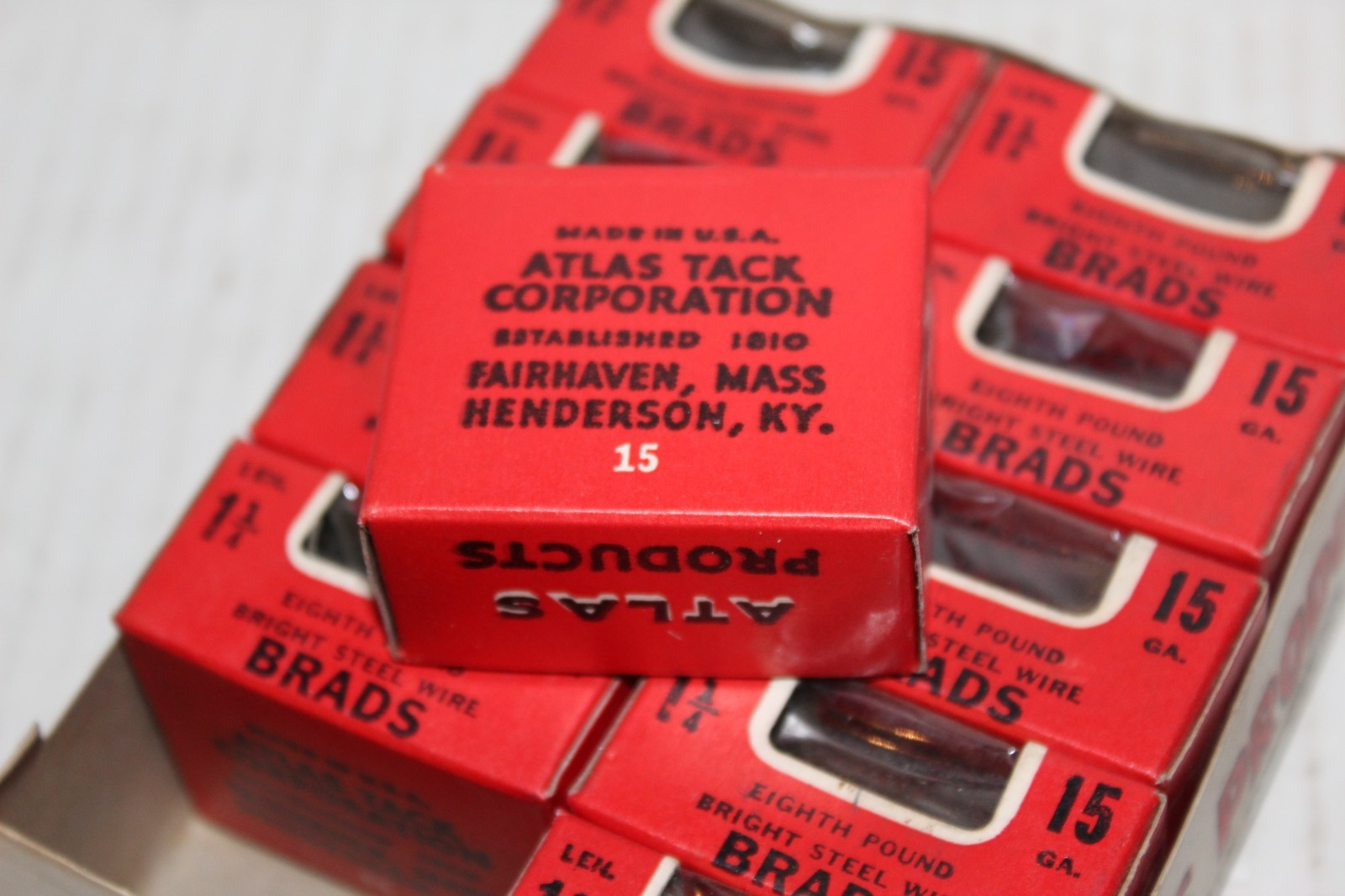 Atlas Vtg Nails 15 Brads Bright Steel Wire Lot of 10 Henderson KY Fairhaven MA