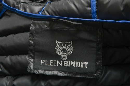 Plein Sport Men's Black Hooded Logo Print Zip Up Parka Jacket