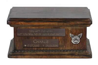 Chihuahua smooth - Urn for dog s ashes with relief, sentence, low model ArtDog