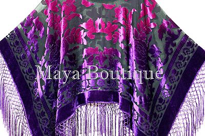 Pre-owned Maya Matazaro Purple Fuchsia Burnout Velvet Poncho Shawl Top Ombree Hand Dye