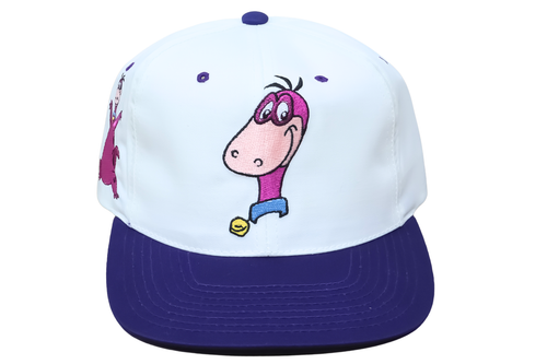 VINTAGE Dino Hat Cap Snap Back White Purple Flintstones Cartoon Collectors