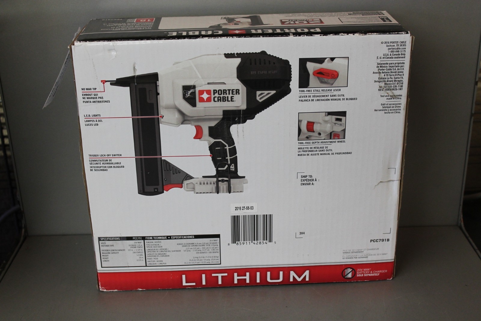 Porter Cable 20V Lithium 18ga Narrow Crown Stapler PCC791B (New) Bare Tool Only