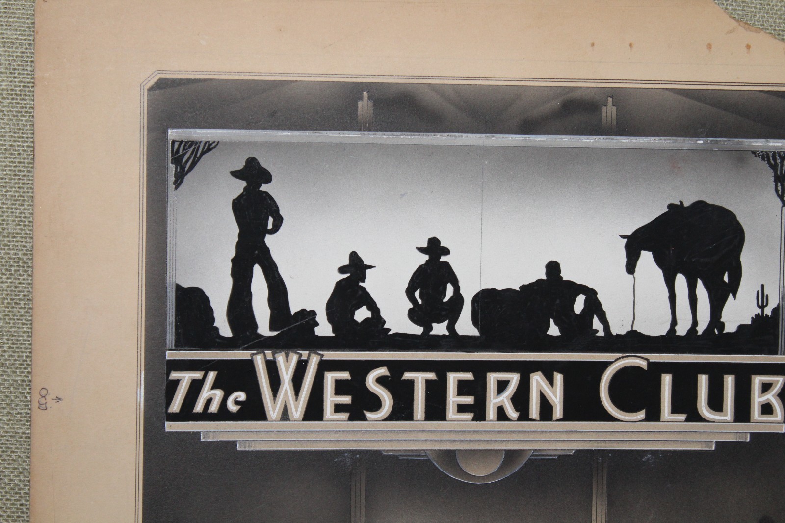 ORIGINAL 1930's THE WESTERN CLUB COWBOY PORCEALIN NEON SIGN CONCEPT ART