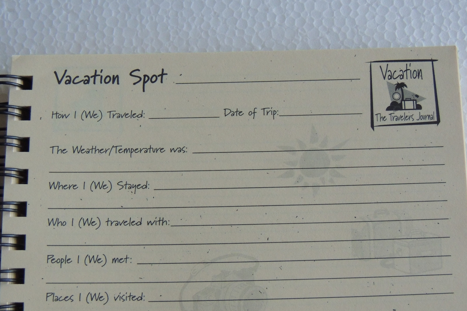 Vacation ~The Traveler's Journal - Kraft Hard Cover prompts on every page, paper