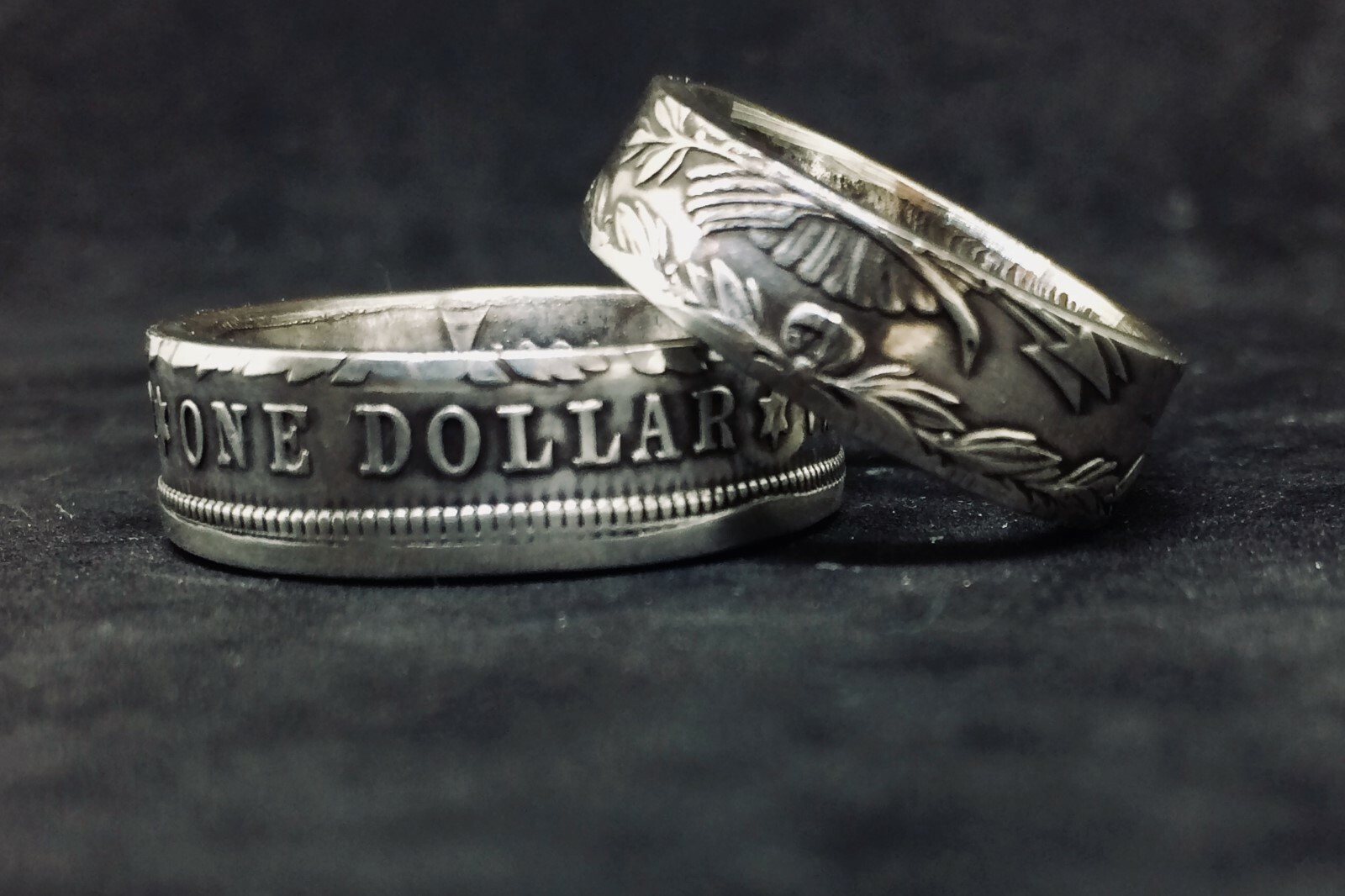 Pre-owned H.i.s His And Hers Morgan Silver Dollar Coin Ring Set. Both Rings From The Same Coin