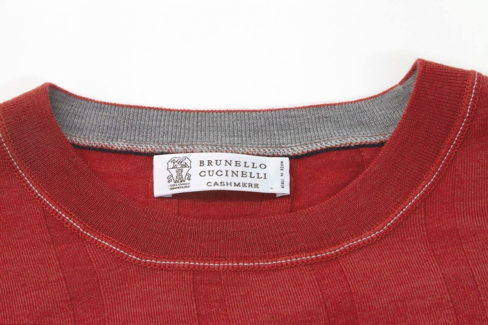 Pre-owned Brunello Cucinelli Nwt$1795  Cashmere-virginwool Ribbed Crewneck Knit50/40us A232 In Red