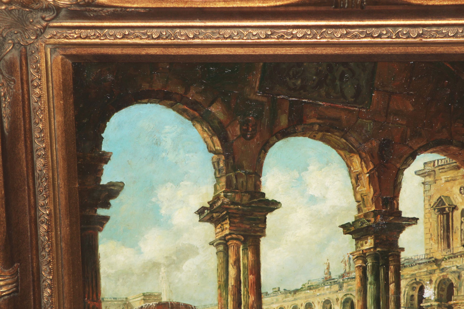 Vintage Oil Painting w/Gold Gilt Ornate Wood Picture Frame Large 33 x 29 Roman